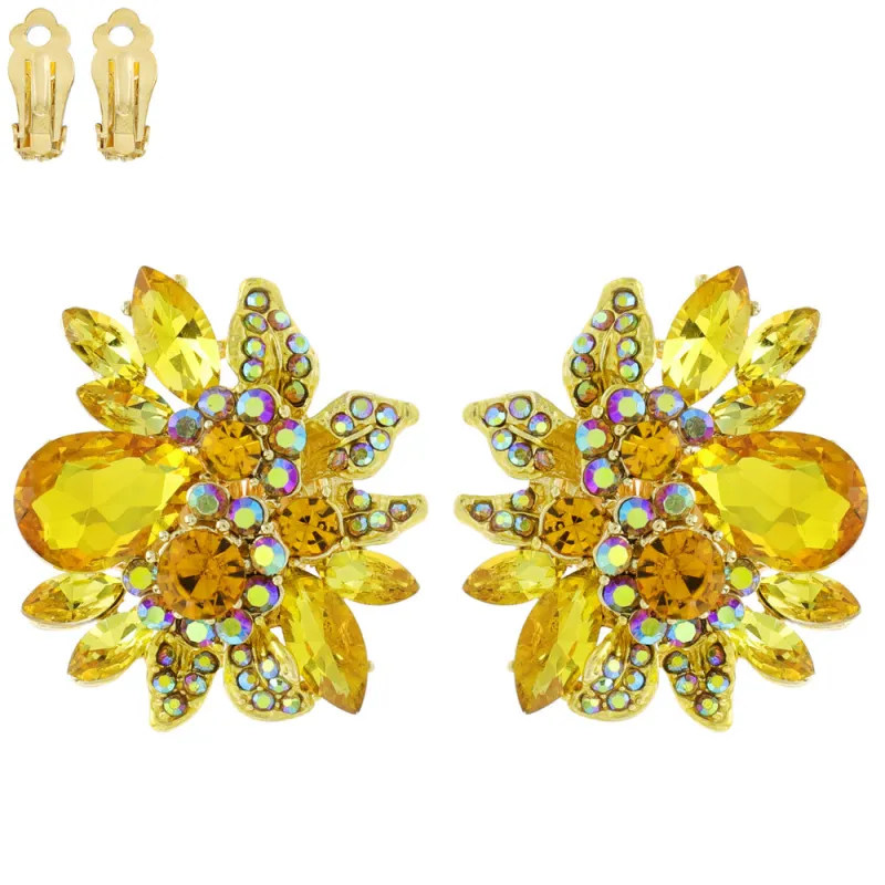 GOLD YELLOW STONES VITRAIL CLIP ON EARRINGS ( 11212 GYE ) sold by Oh My Jewelry