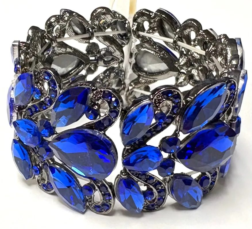 HEMATITE STRETCH BRACELET BLUE STONES ( 9206 HBL ) sold by Oh My Jewelry