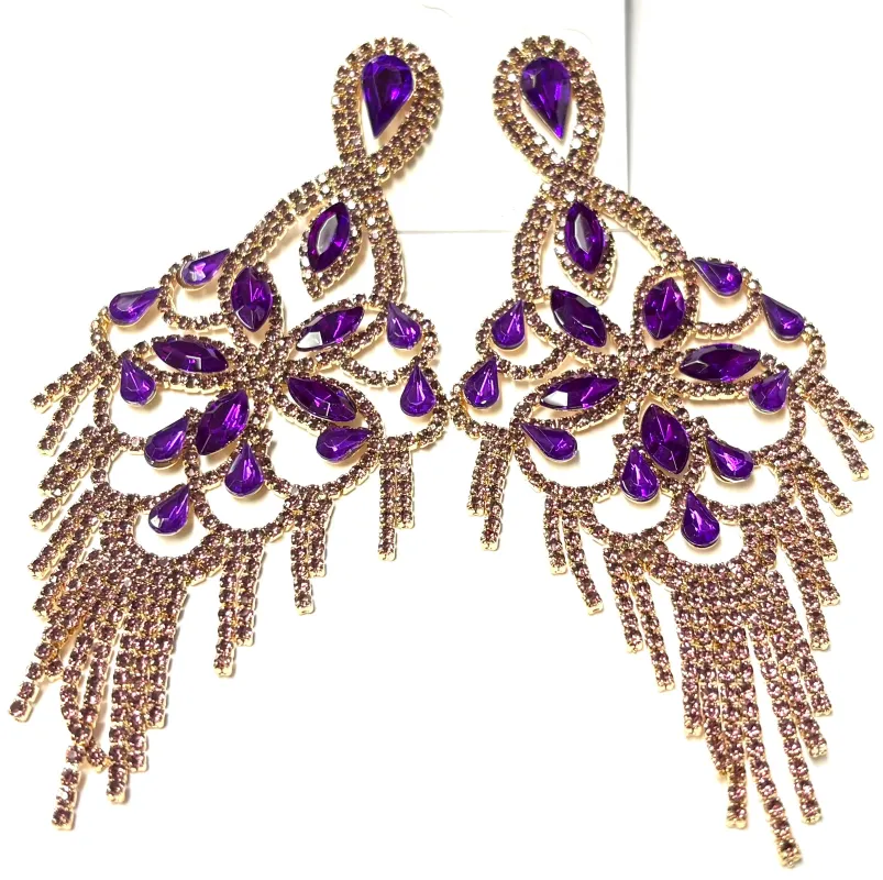 GOLD PURPLE DANGLING EARRINGS ( 35234 GPP ) sold by Oh My Jewelry