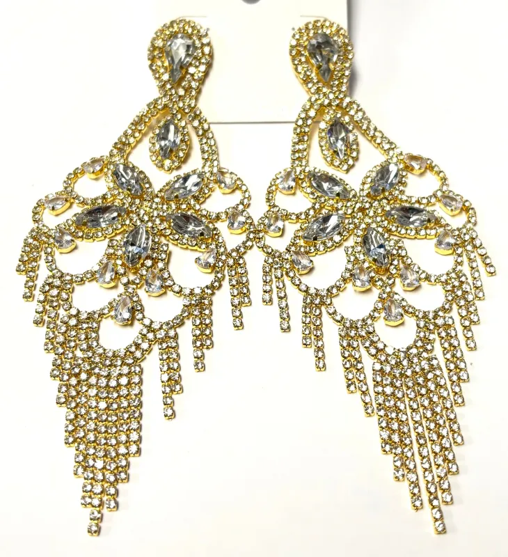 GOLD CLEAR DANGLING EARRINGS ( 35234 GCL ) made by Oh My Jewelry