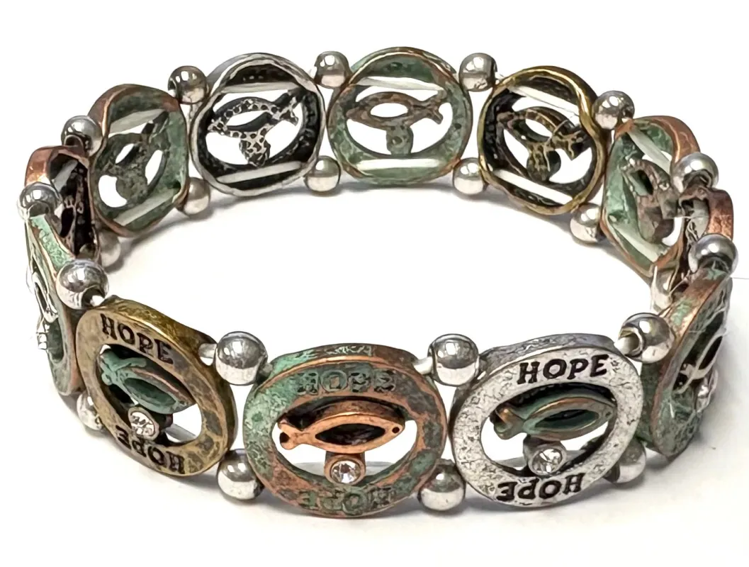 PATINA Stretch Jesus Fish Bracelet HOPE Inscription ( 00015 PTMT ) sold by Oh My Jewelry