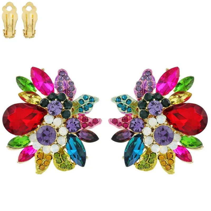 GOLD MULTI COLOR STONES CLIP ON EARRINGS ( 11212 GMU ) sold by Oh My Jewelry