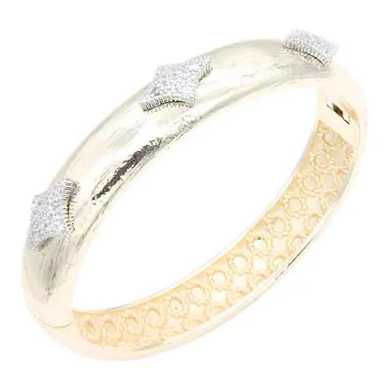 14K GOLD PLATED BANGLE CLEAR STONES ( 306 2T ) sold by Oh My Jewelry