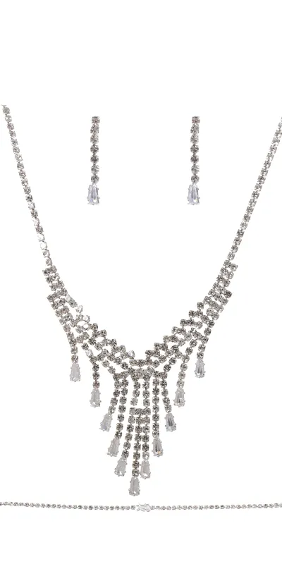 SILVER NECKLACE SET BRACELET CLEAR CZ STONES ( 22431 CZCLSV ) sold by Oh My Jewelry