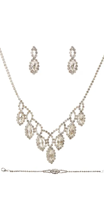 SILVER CLEAR NECKLACE SET ( 22390 CLSV ) sold by Oh My Jewelry