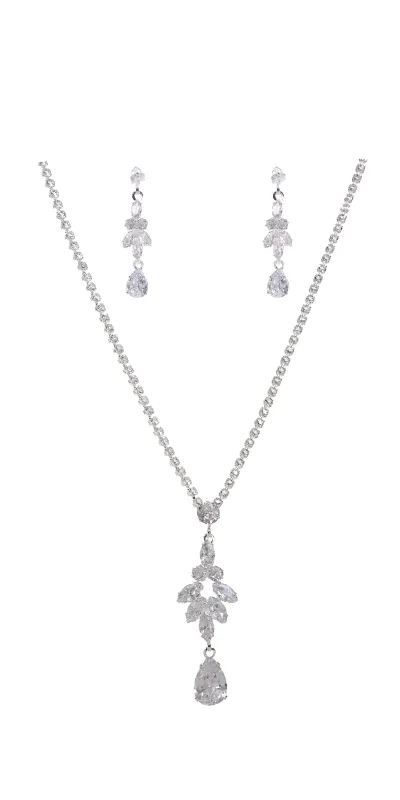 SILVER CLEAR NECKLACE SET CZ STONES ( 22503 CZCLSV ) sold by Oh My Jewelry