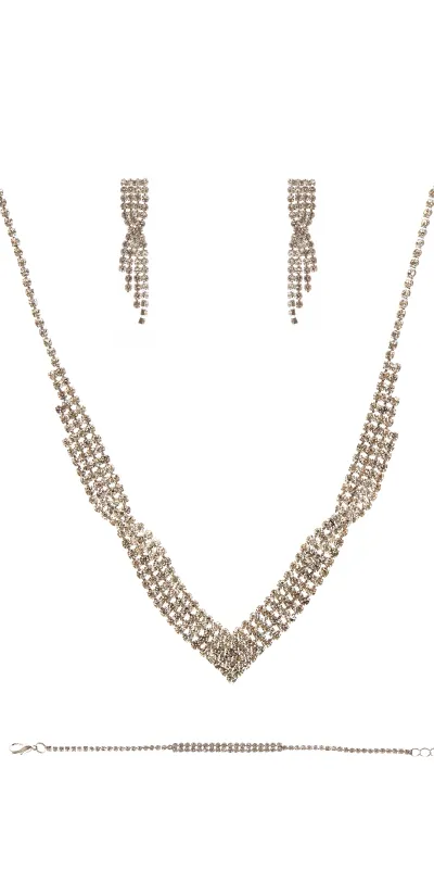 SILVER CLEAR NECKLACE SET ( 22374 CLSV ) sold by Oh My Jewelry