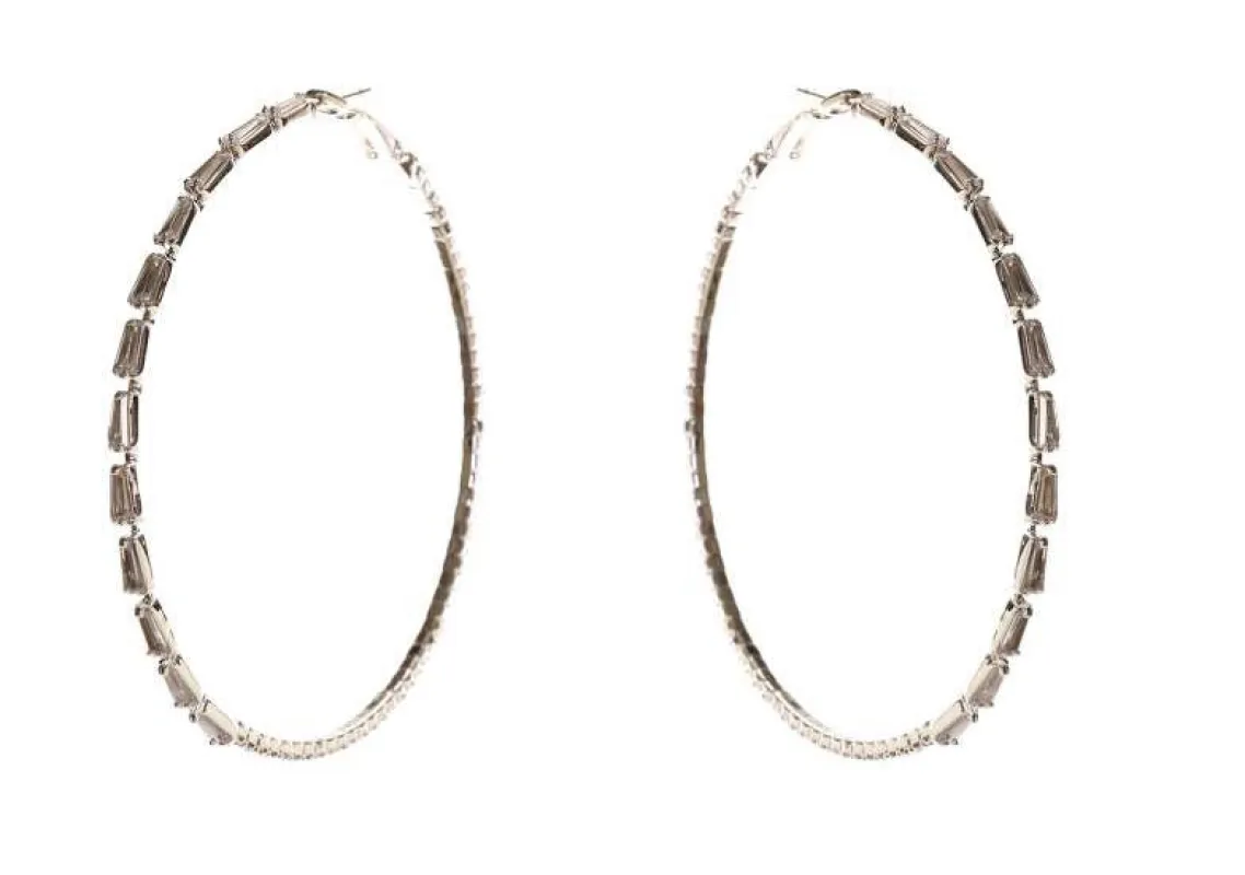 SILVER HOOP EARRINGS CLEAR CZ STONES ( 11242 CZ ) sold by Oh My Jewelry