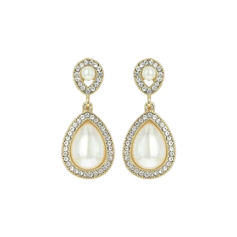 GOLD EARRINGS CLEAR STONES PEARLS ( 182 GCR ) sold by Oh My Jewelry