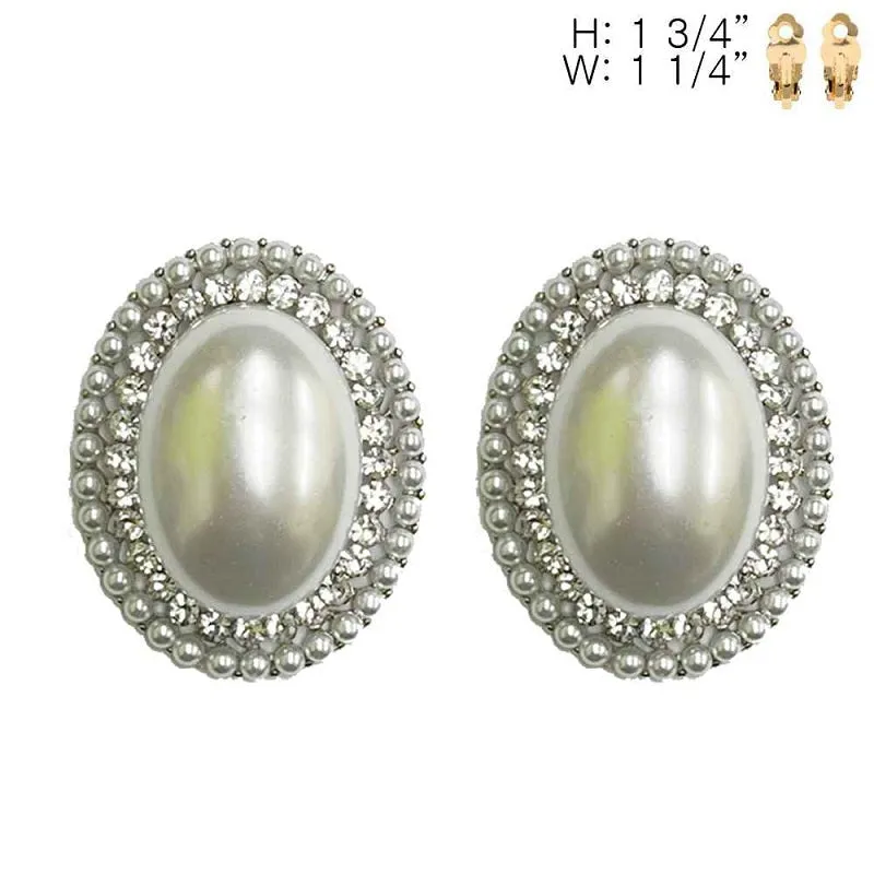 SILVER CLIP ON EARRINGS CLEAR STONES PEARLS ( 194 RWH ) sold by Oh My Jewelry