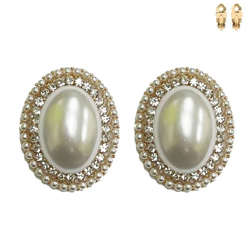 GOLD CLIP ON EARRINGS CLEAR STONES PEARLS ( 194 GCR ) sold by Oh My Jewelry