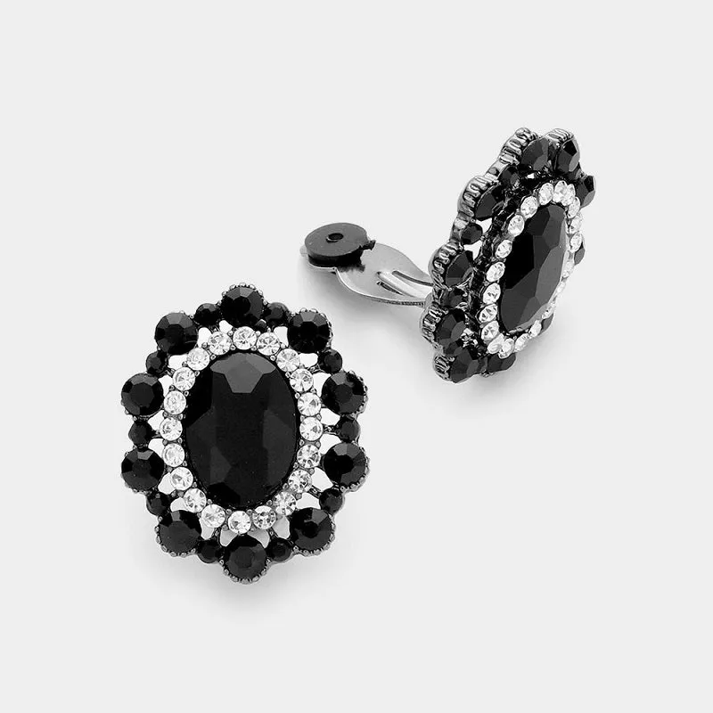 HEMATITE CLIP ON EARRINGS BLACK CLEAR STONES ( 193 BJT ) sold by Oh My Jewelry
