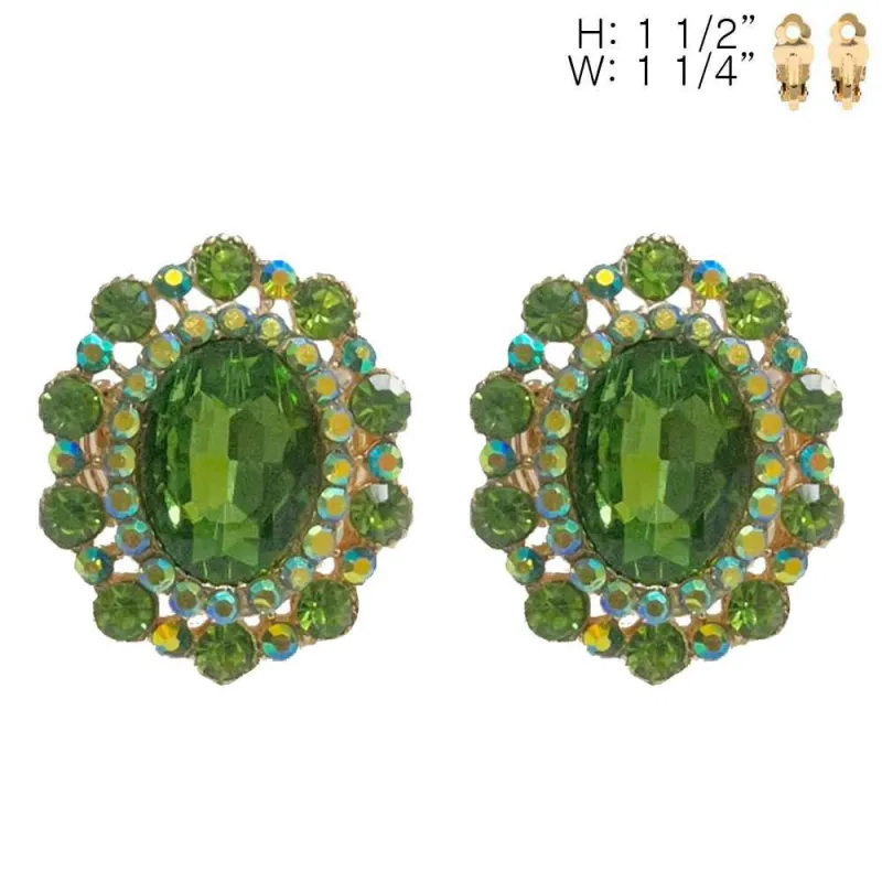 GOLD CLIP ON EARRINGS GREEN STONES ( 193 GLM ) sold by Oh My Jewelry
