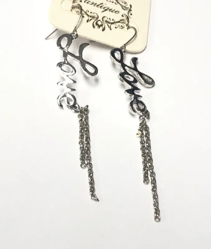 SILVER DANGLING LOVE EARRINGS ( 1015 S ) sold by Oh My Jewelry