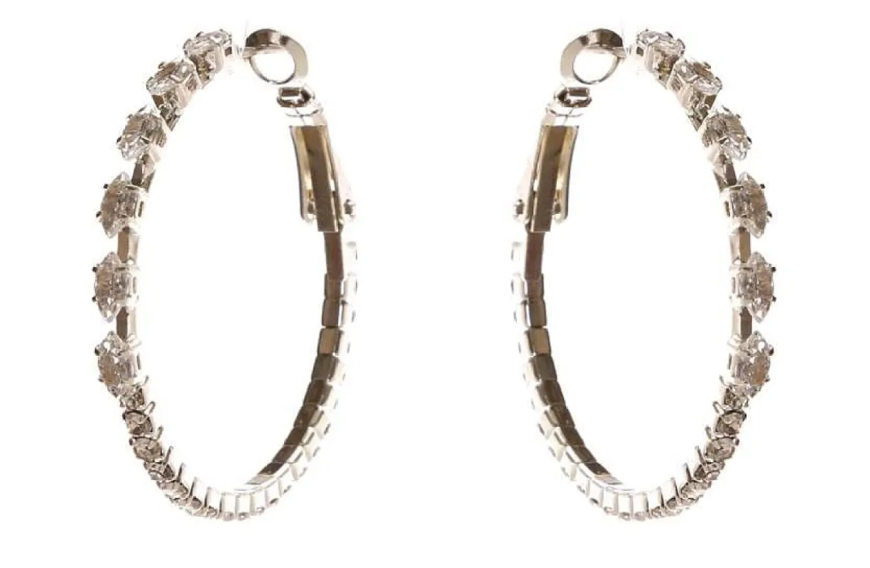 SILVER HOOP EARRINGS CLEAR CZ STONES ( 11246 CZCLSV ) sold by Oh My Jewelry