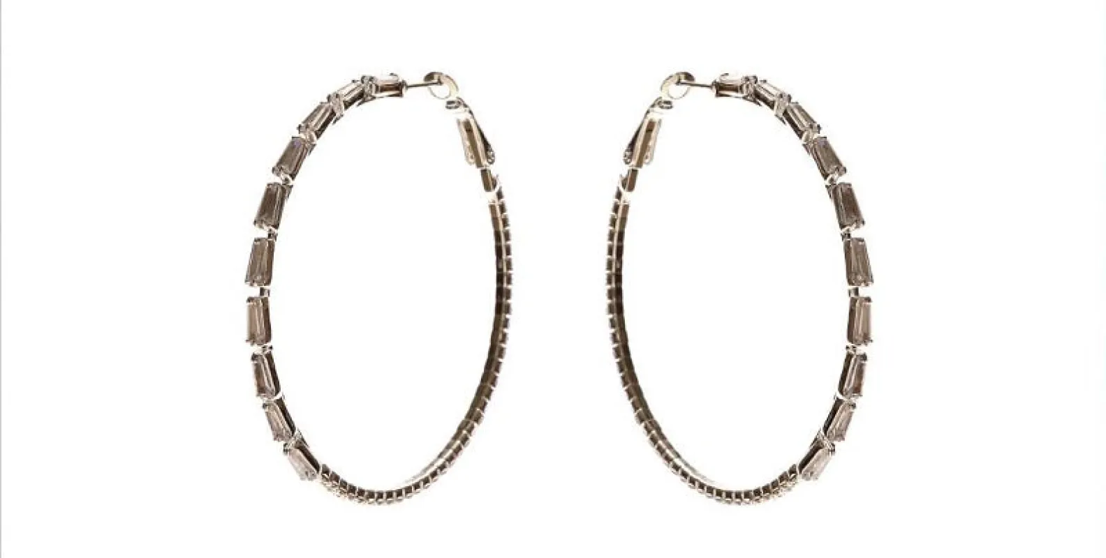 SILVER HOOP EARRINGS CLEAR CZ STONES ( 11241 CZ ) sold by Oh My Jewelry