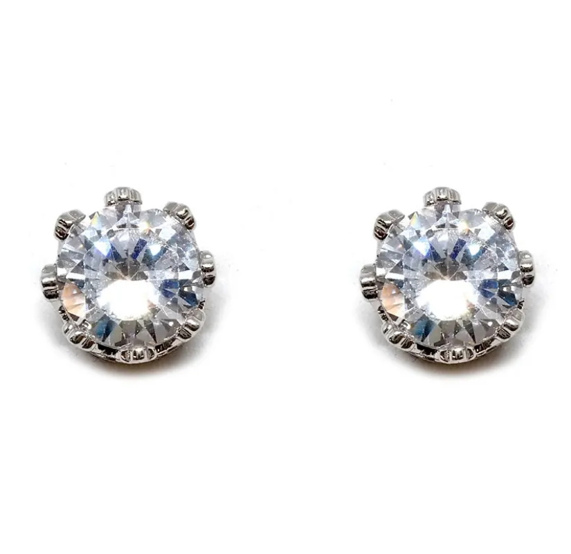 9mm SILVER EARRINGS CLEAR CZ CUBIC ZIRCONIA STONES ( 10356 CLRD ) sold by Oh My Jewelry