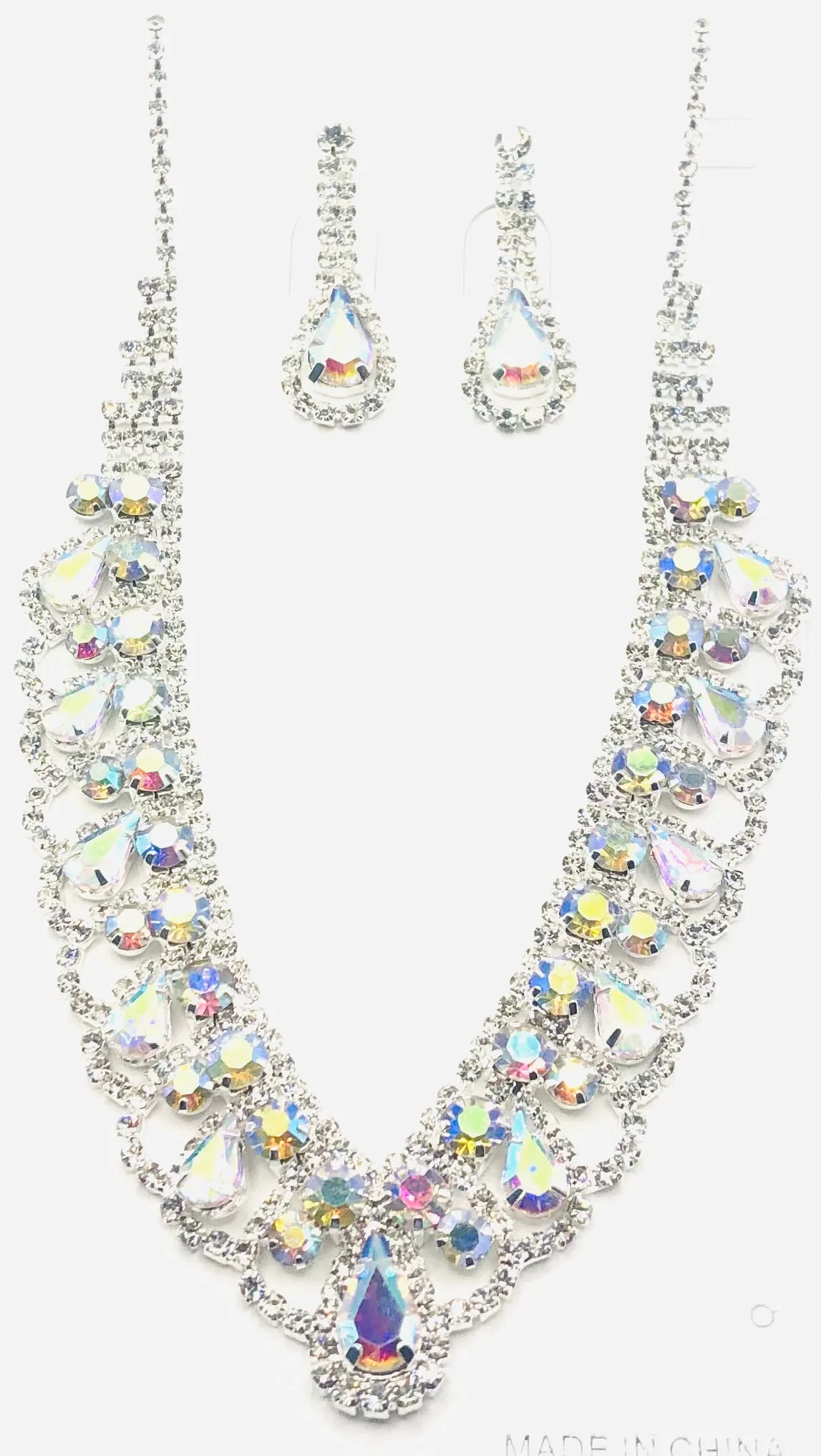 SILVER NECKLACE SET CLEAR AB STONES ( 10792 SAB ) sold by Oh My Jewelry