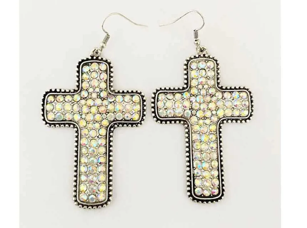 SILVER CROSS EARRINGS AB STONES ( 12928 SBAB ) sold by Oh My Jewelry