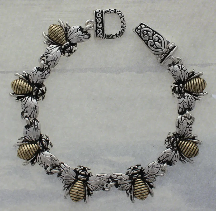 SILVER GOLD BEE BRACELET ( 34670 GS ) sold by Oh My Jewelry