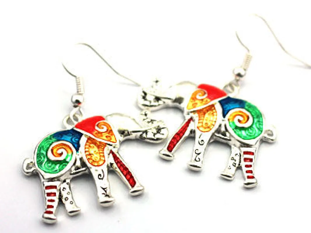 SILVER MULTICOLOR ELEPHANT EARRINGS ( 50206 ) sold by Oh My Jewelry