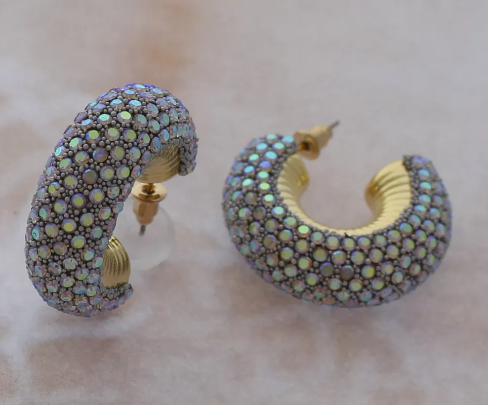 GOLD CLEAR AB HOOP EARRINGS ( 1022 GCLAB ) sold by Oh My Jewelry