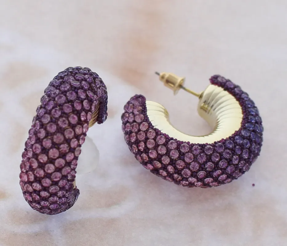 GOLD PURPLE HOOP EARRINGS ( 1022 GPU ) sold by Oh My Jewelry