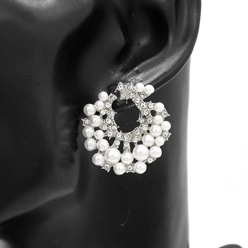 SILVER WHITE PEARL EARRINGS ( 3264 RDWHT ) sold by Oh My Jewelry
