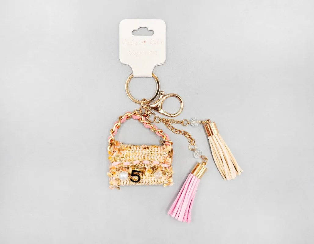 PINK WHITE PURSE KEYCHAIN ( 1728 PK ) made by Oh My Jewelry