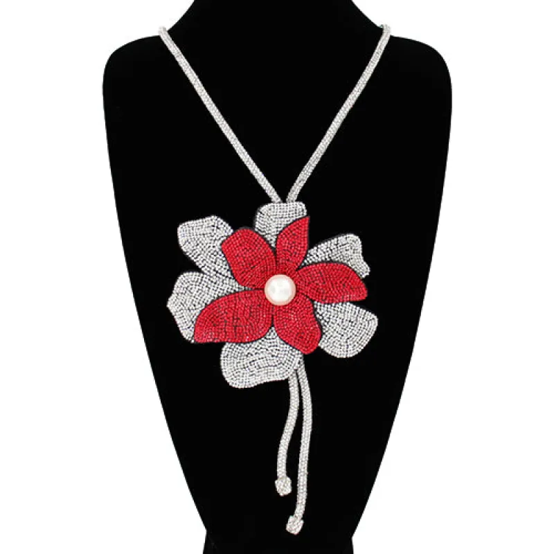 CLEAR RED FLOWER POINTED NECKLACE ( 2159 CLRLSM ) sold by Oh My Jewelry