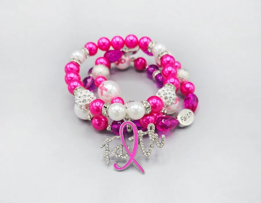 PINK STRETCH BRACELET FAITH PINK RIBBON ( 1582 PK ) sold by Oh My Jewelry