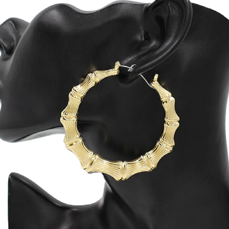 GOLD BAMBOO HOOP EARRINGS ( 4404 60GD ) sold by Oh My Jewelry