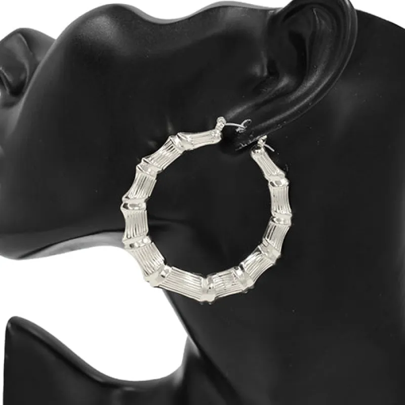 SILVER BAMBOO HOOP EARRINGS ( 4404 40RD ) made by Oh My Jewelry