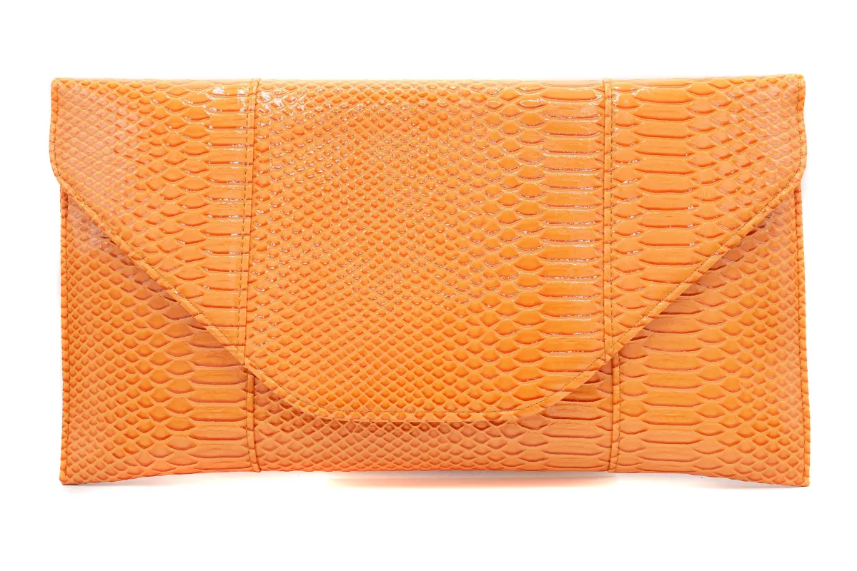 SNAKE SKIN ENVELOPE PURSE ( 7010 SNK3ORANGE ) sold by Oh My Jewelry