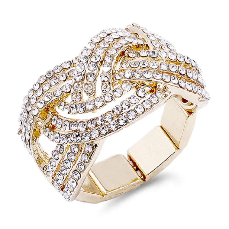 GOLD STRETCH RING BRAID CLEAR STONES ( 2088 GDCL ) sold by Oh My Jewelry