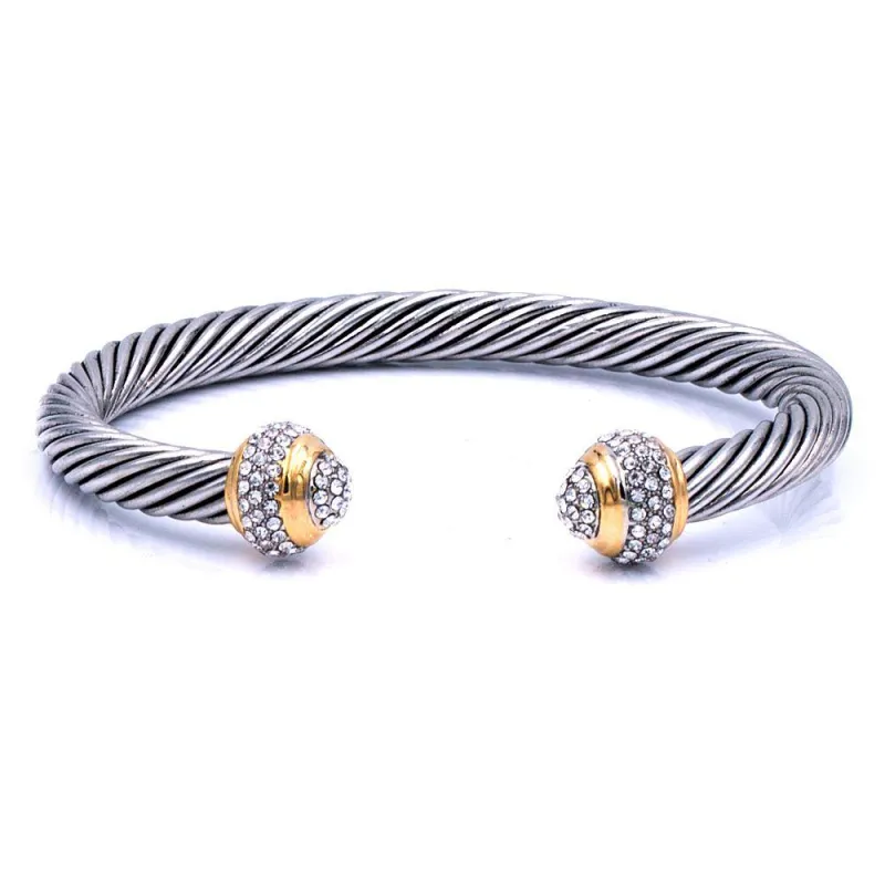 SILVER GOLD CUFF BANGLE CLEAR STONES ( 7061 2T ) sold by Oh My Jewelry