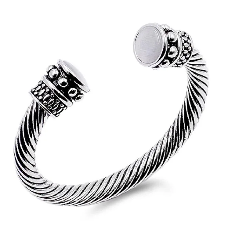SILVER CUFF BANGLE WHITE STONES ( 7047 WH ) sold by Oh My Jewelry