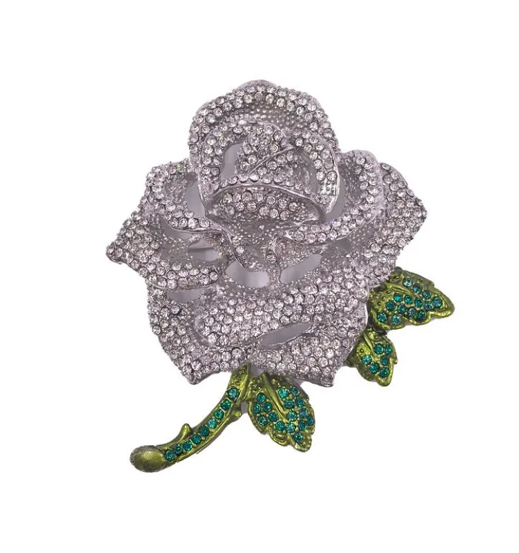 SILVER CLEAR ROSE BROOCH ( 0099 3C ) made by Oh My Jewelry