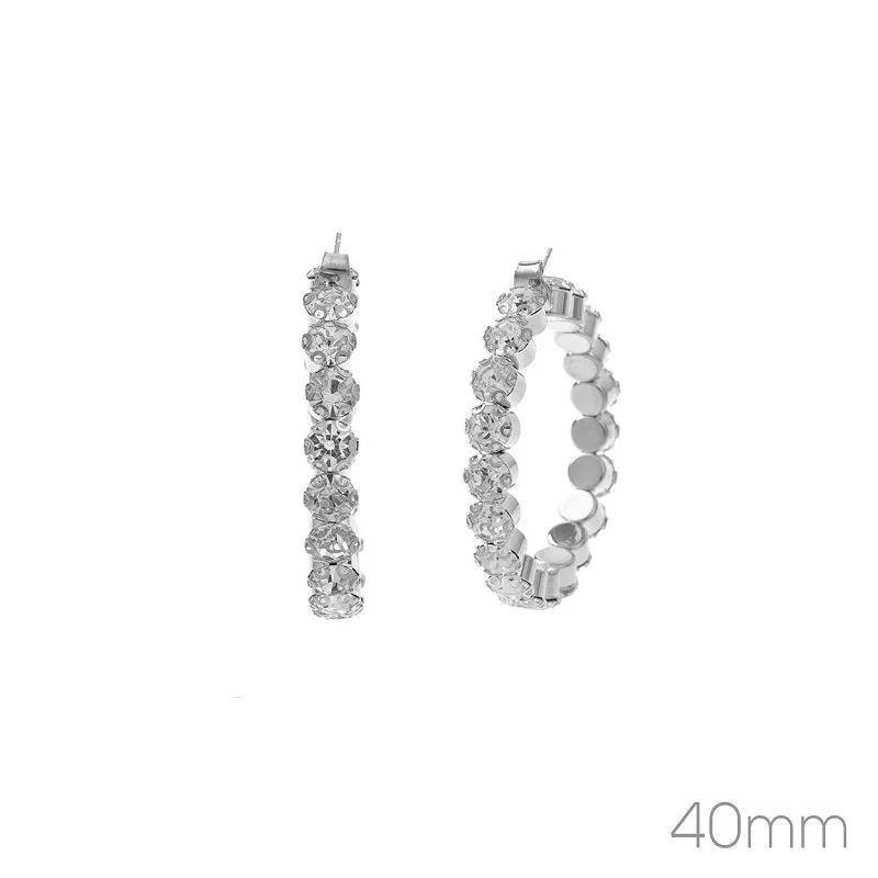 SILVER HOOP EARRINGS CLEAR STONES ( 27905 40CRS ) sold by Oh My Jewelry