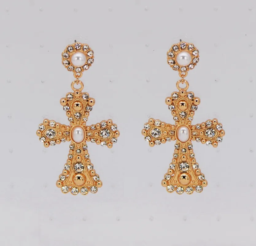 DANGLING GOLD CROSS EARRINGS ( 6105 GLCRY ) sold by Oh My Jewelry