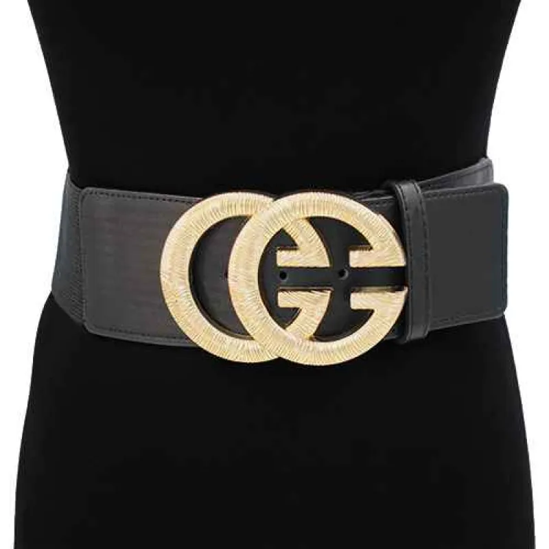 BLACK STRETCH BELT WITH GOLD ( 1521 GDBK ) sold by Oh My Jewelry
