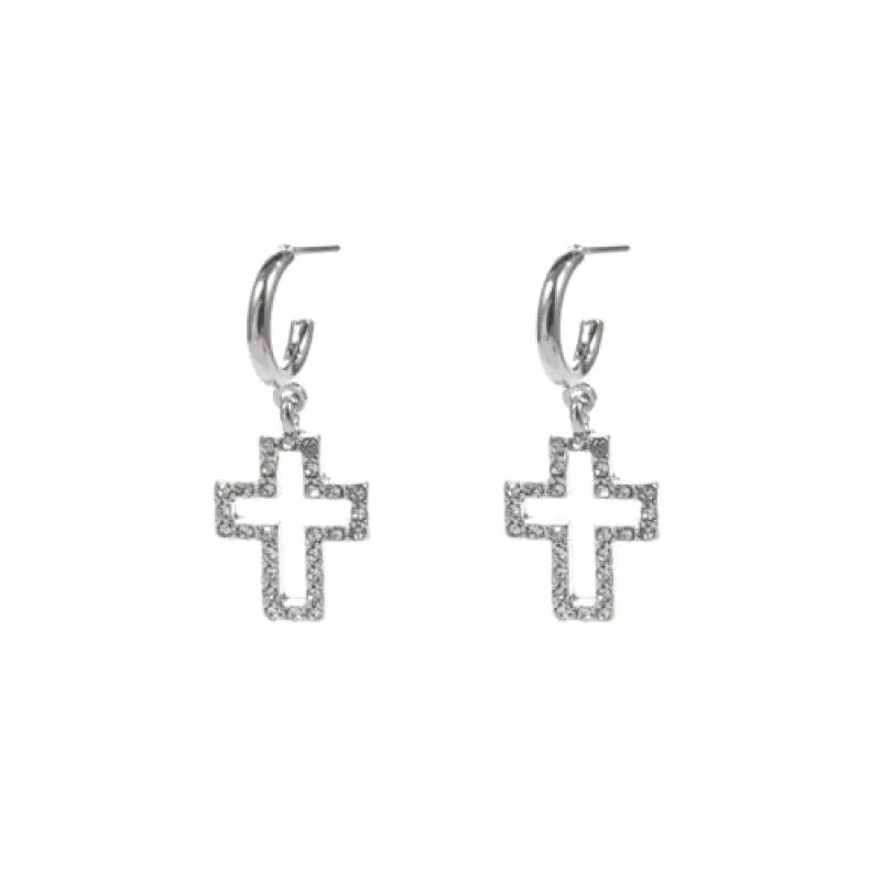 SILVER HOOP CROSS EARRINGS ( 28863 CRR ) sold by Oh My Jewelry
