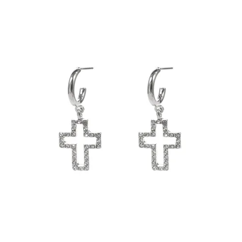 SILVER HOOP CROSS EARRINGS ( 28863 CRR ) sold by Oh My Jewelry