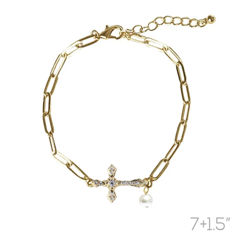 GOLD DIAMOND CROSS BRACELET ( 84523 WHG ) sold by Oh My Jewelry