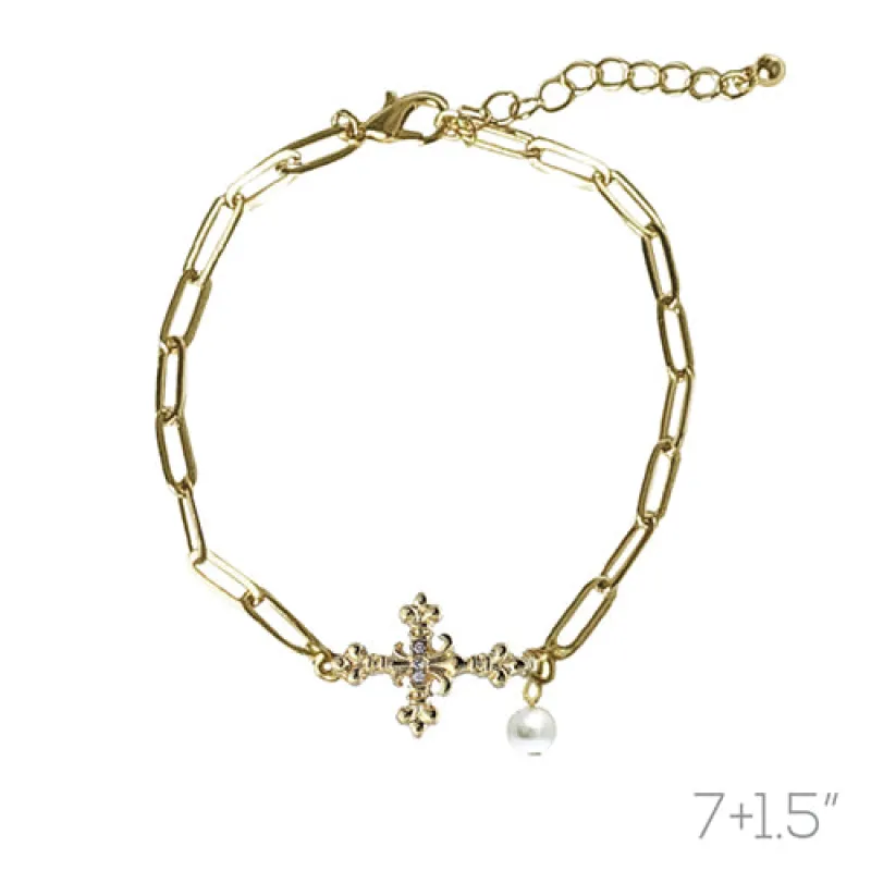 GOLD CROSS BRACELET ( 84522 WHG ) sold by Oh My Jewelry