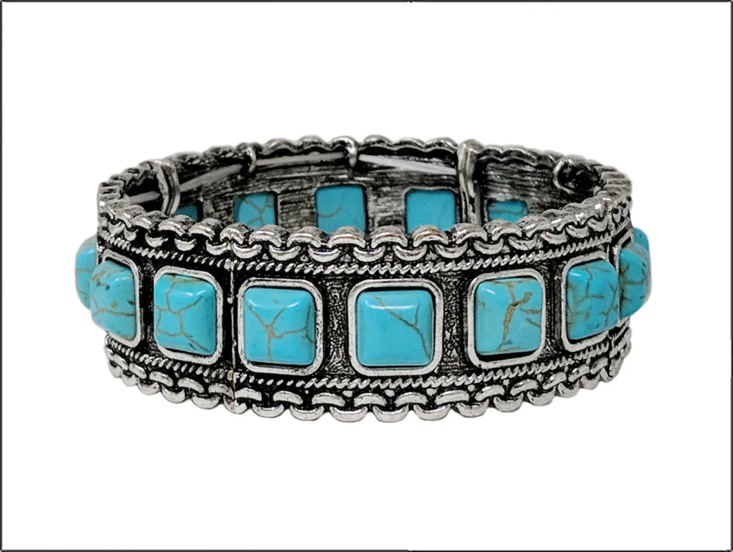 SILVER TURQUOISE STRETCH BRACELET ( 03468 SBTQ ) sold by Oh My Jewelry