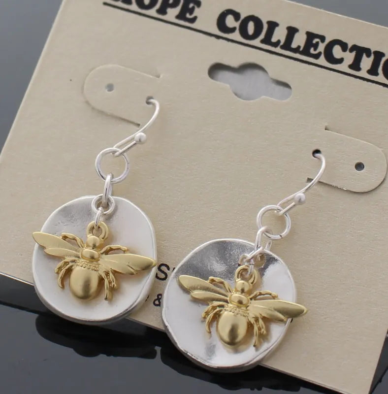 SILVER GOLD BEE EARRINGS ( 949 ) sold by Oh My Jewelry