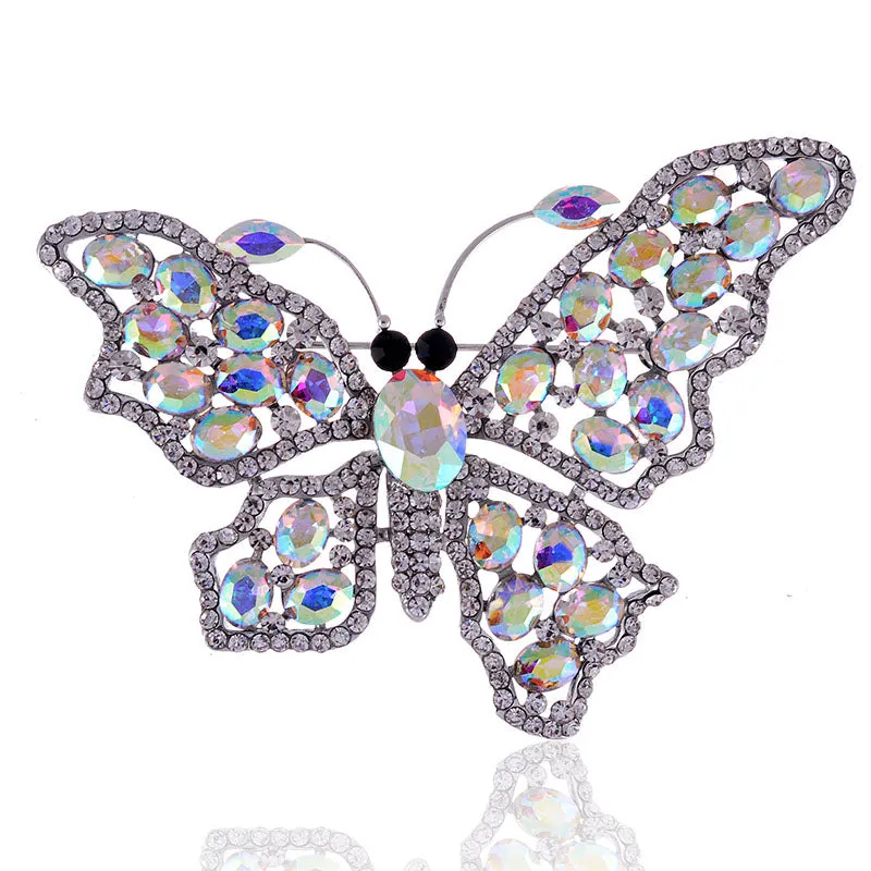 SILVER BUTTERFLY BROOCH CLEAR AB STONES ( 1422 CLAB ) sold by Oh My Jewelry