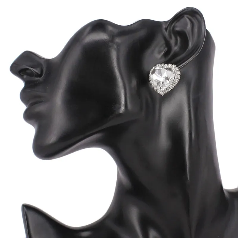 SILVER HEART SHAPE EARRINGS CLEAR STONES sold by Oh My Jewelry