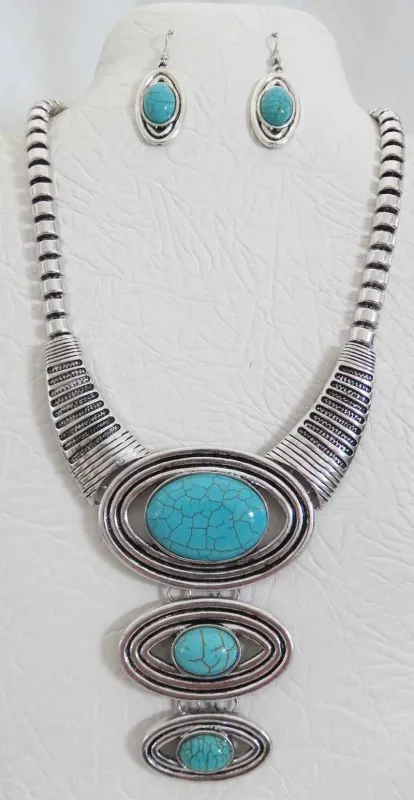 Silver Turquoise Necklace Set ( 3464 TQ ) sold by Oh My Jewelry